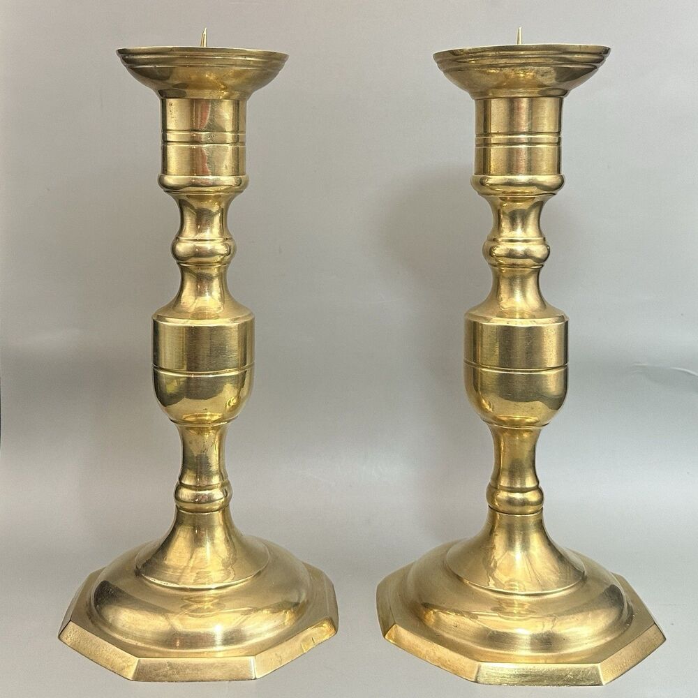 Vintage Brass Candlesticks Pair 10” Tall Taper Candle Holders Mantel Table Decor